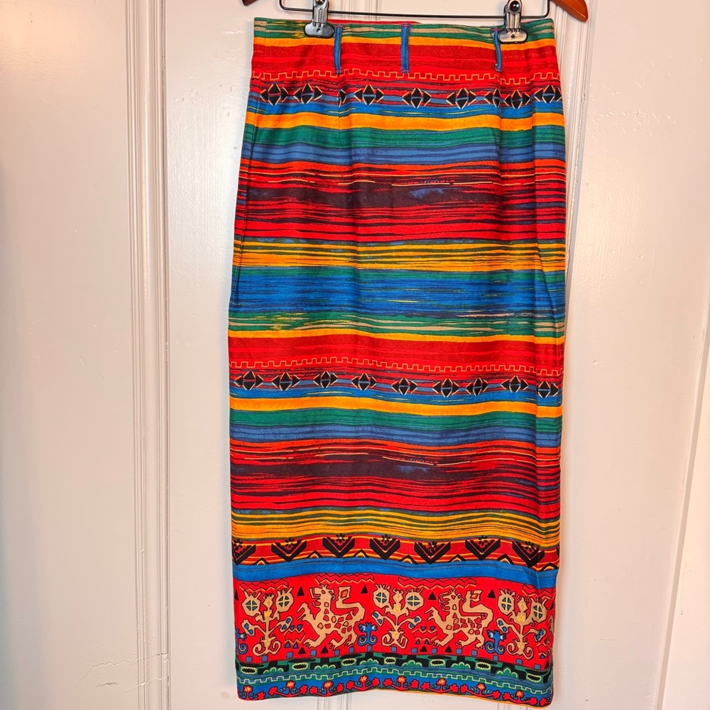 Vintage Breeches Aztec Western Maxi Wrap Skirt 100% cotton Ranchwear Boho SZ 14 - Picture 7 of 13